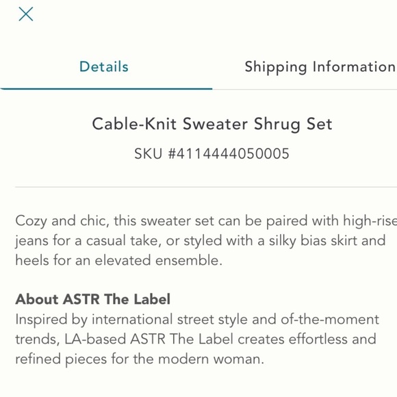 Anthropologie NWT ASTR The Label Cable-Knit Sweater Shrug Set Size XS. - Picture 5 of 11